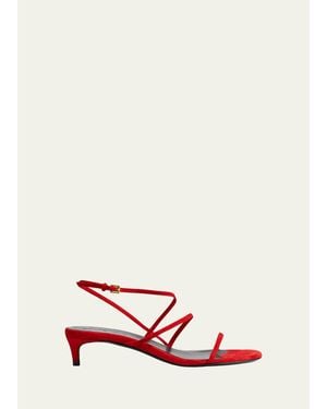 KHAITE Loop Suede Kitten-Heel Sandals - Red