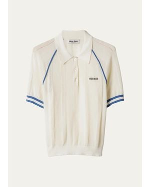 Miu Miu Contrast-Striped Cotton-Blend Polo Shirt - Natural