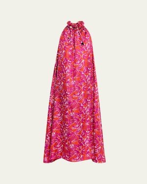 Max Mara Shell-Print Trapeze Silk Maxi Dress - Pink
