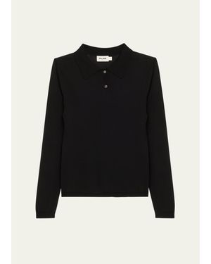 Still Here Fine-Knit Polo Sweater - Black