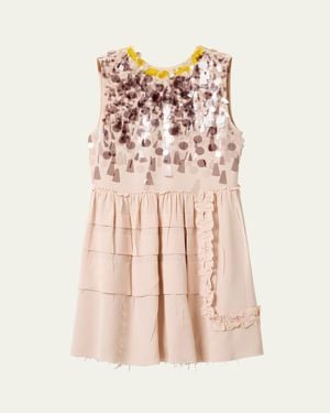 Miu Miu Sequined Tiered Ruffle Sleeveless Dress - Pink