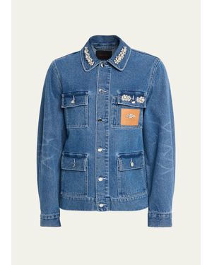 Simone Rocha Embellished Washed Denim Jacket - Blue