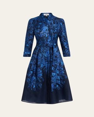 Teri Jon Metallic Jacquard Organza Midi Shirtdress - Blue