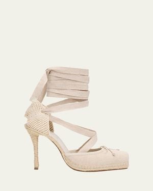 Christian Louboutin 100Mm Cassiadrilla Canvas Lace-Up Espadrille Pumps - Natural