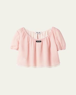 Miu Miu Layered Crinkle Silk Crop Top - Pink