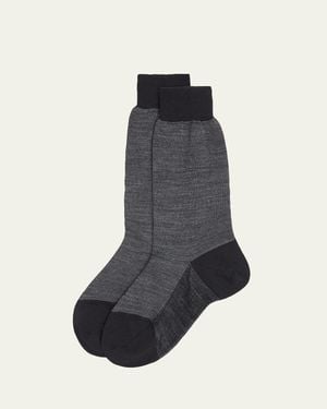 Bresciani Cotton Oxford Weave Mid-Calf Socks - Blue