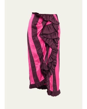 Dries Van Noten Sina Paneled Satin Ruffle Midi Skirt - Pink