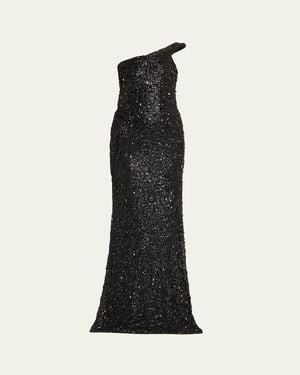 Gaurav Gupta The Celestial One-Shoulder Sequined Crystal Sculpted Gown - Black