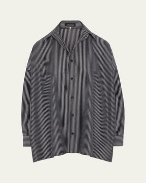 Eskandar A-Line Striped Cotton Shirt - Gray