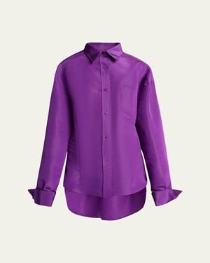 Balenciaga Silk Faille Cocoon Button-Down Shirt - Purple