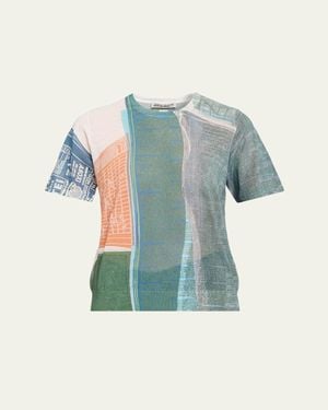 Jason Wu Short-Sleeve Knit Top With "Platter" Artwork By Robert Rauschenberg - Blue