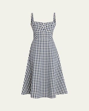 Veronica Beard Aila Gingham A-Line Midi Dress - Blue