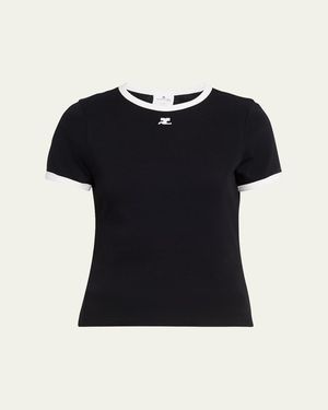 Courreges Signature Contrast T-Shirt - Black