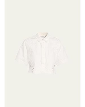 Jonathan Simkhai Albaine Embroidered Denim Crop Top - Natural