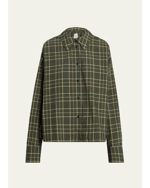 TOTEME Boxy Check Cotton Shirt - Green