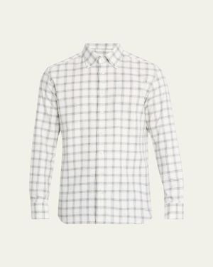 Bergdorf Goodman Cotton-Cashmere Windowpane Classic Fit Button-Down Shirt - White