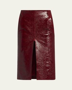 Tom Ford Snake-Effect Leather Midi Skirt - Purple