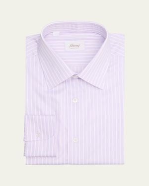 Brioni Cotton Twill Multi-Stripe Dress Shirt - Purple
