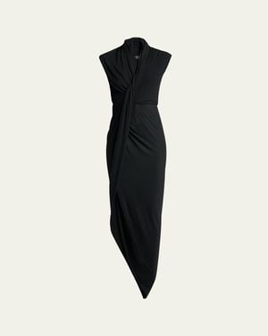 Balenciaga Draped Sleeveless Asymmetric Midi Dress - Black
