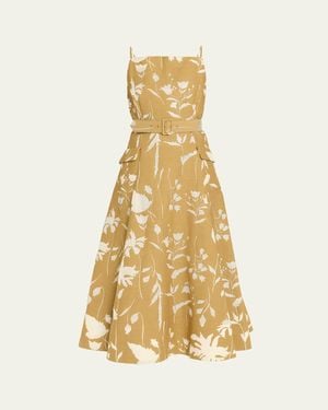 Lela Rose Belted Waist Floral Dress - Metallic