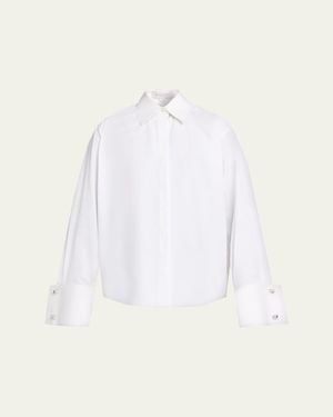 Michael Kors Crystal-Cufflink Frayed Cotton Button-Down Shirt - White