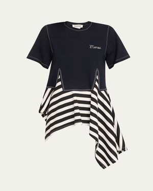 Monse Layered Stripe Logo Peplum Top - Blue