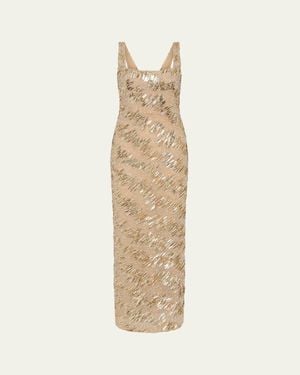 Rachel Gilbert Marcel Embellished Sleeveless Column Gown - Natural