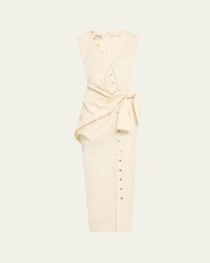 Christopher John Rogers V-Neck Sleeveless Sarong Maxi Shirtdress - Natural