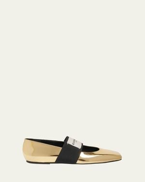Givenchy Square Label Metallic Leather Ballerina Flats - Natural