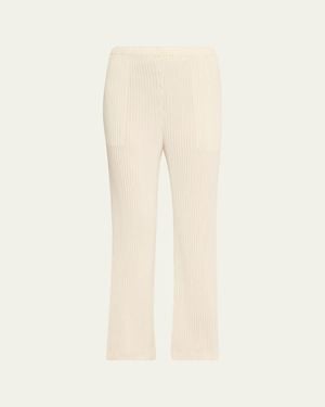 Issey Miyake Hatching Plisse Knit Straight-Leg Pull-On Pants - Natural