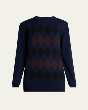 Proenza Schouler Vivian Argyle Crewneck Sweater - Blue