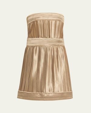 Giorgio Armani Strapless Metallic Pleated Bustier Mini Dress - Natural