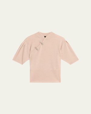 Simone Rocha Mandarin Collar Cashmere Short-Sleeve Sweater - Natural