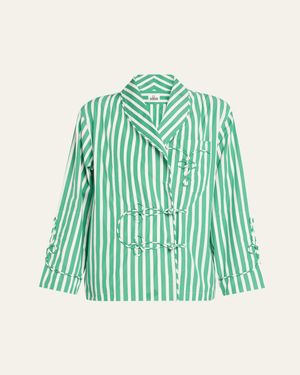 SEBLINE Cord-Embroidered Striped Cotton Jacket - Green