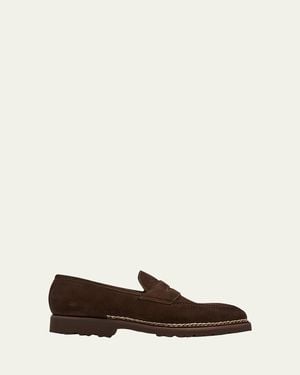 Bontoni Principe Lug Sole Suede Penny Loafers - Natural