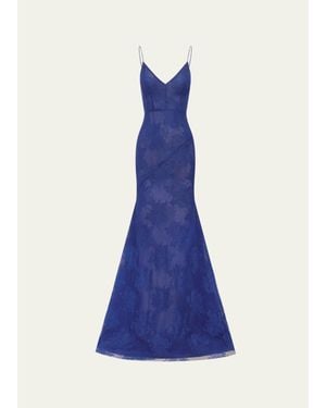 Alex Perry Plunging Sheer Lace Bikini Gown - Blue