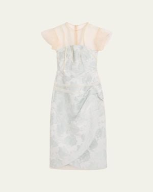 Simone Rocha Embellished Tulle Layered Floral-Jacquard Midi Dress - White