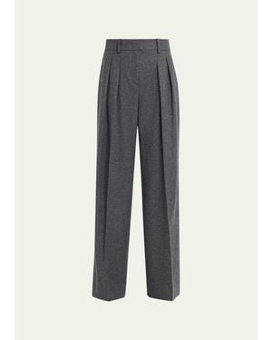 Michael Kors Pleated Wool Wide-Leg Pants - Gray