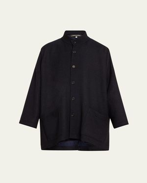 Eskandar Wide Open Stand Collar Jacket (Long Length) - Blue