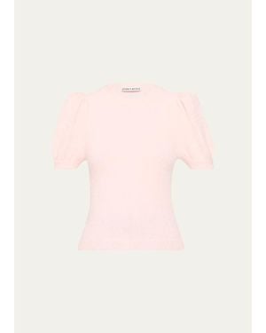 Alice + Olivia Ciara Puff-Sleeve Metallic Fuzzy Knit Sweater - Pink
