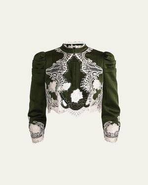 Alice + Olivia Thomasina Lace-Trimmed Crop Jacket - Black