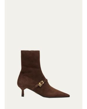 Prada 55Mm Triangle Logo Suede Ankle Boots - Brown
