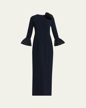 Teri Jon Taffeta-Trim Crepe Column Gown - Blue
