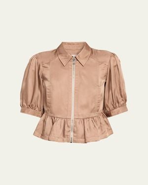 Cinq À Sept Daphne Puff-Sleeve Peplum Jacket - Natural