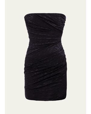Alex Perry Strapless Tucked Leopard Mesh Mini Dress - Black