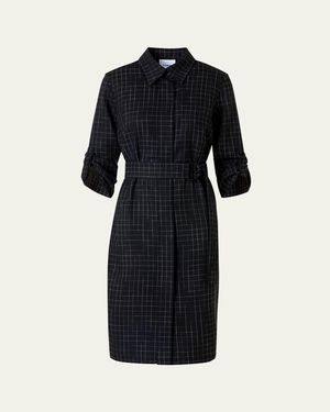 Akris Punto Squared Grid Belted Shirtdress - Black