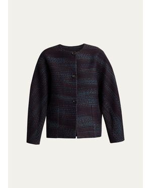 Kiton Wool-Blend Tweed Collarless Jacket - Blue