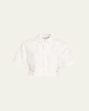 Jonathan Simkhai Albaine Embroidered Denim Crop Top - Natural