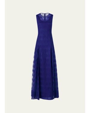 Akris High Plains Embroidered Tulle Sleeveless Gown - Blue
