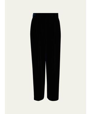 Giorgio Armani Velvet Silk-Blend Pleated Pants - Black
